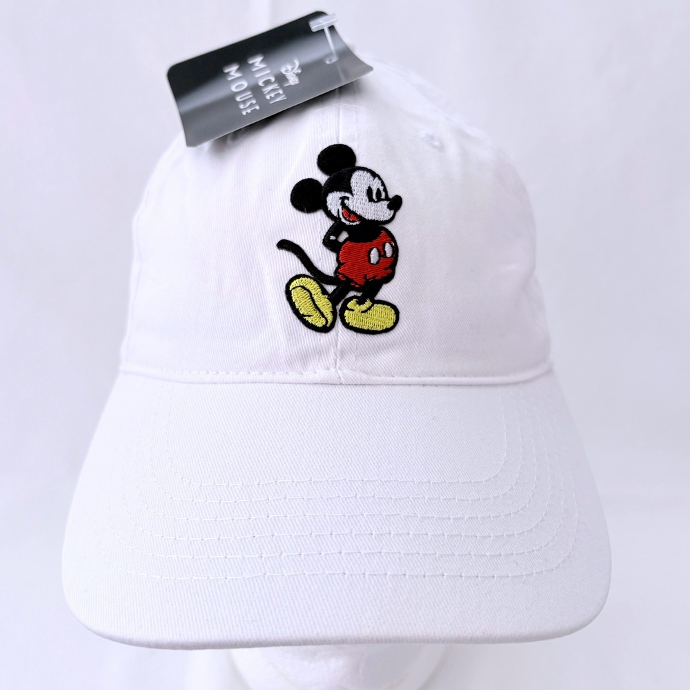 Disney Mickey Mouse White Embroidered Adjustable Dad Baseball Hat NWT
